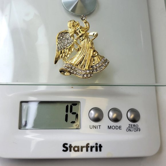Shiny Gold Angel Brooch with Crystal Rhinestones - Picture 11 of 12